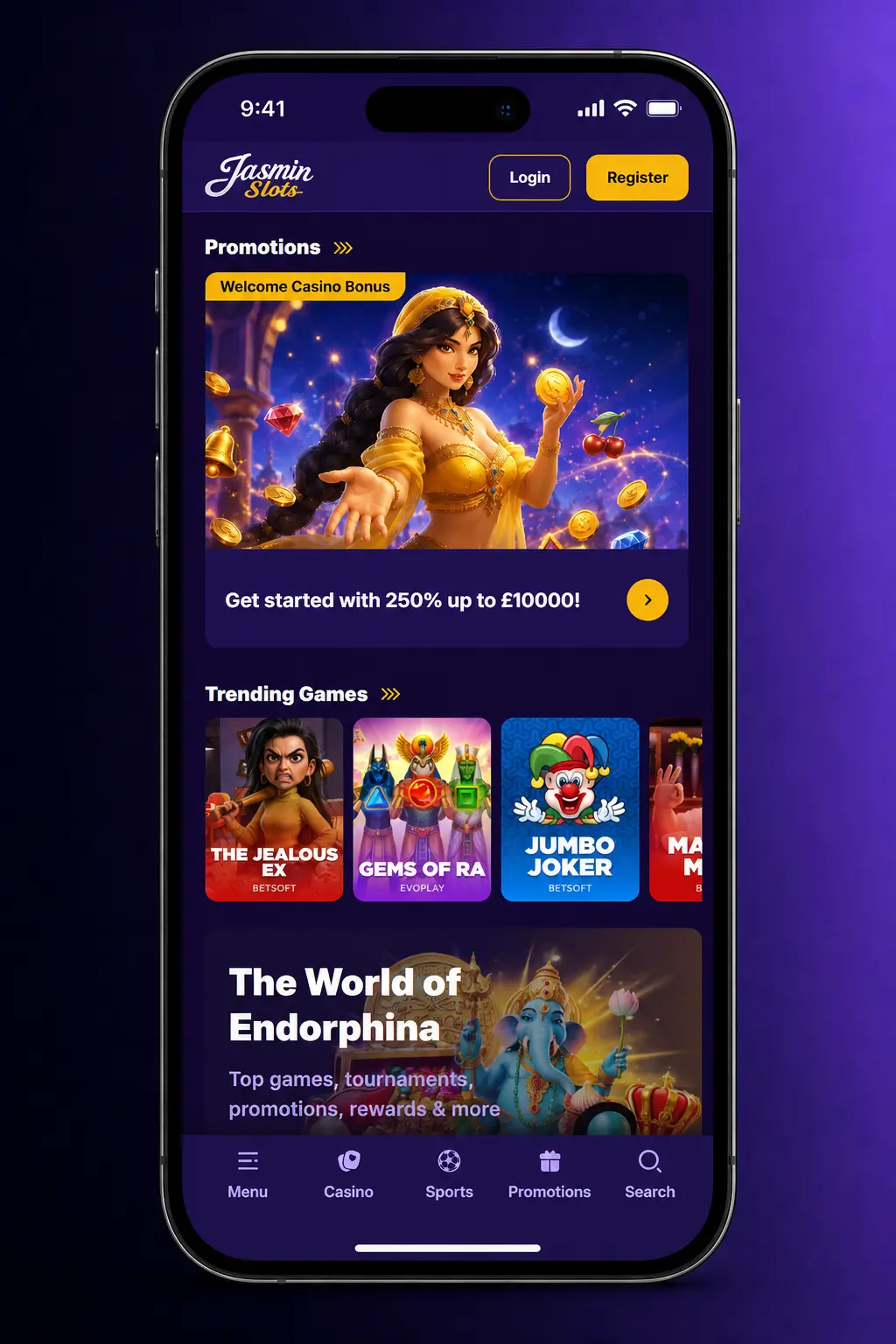 Jasmin Slots app withdrawal process on mobile showing cashier section with payout method options for UK players