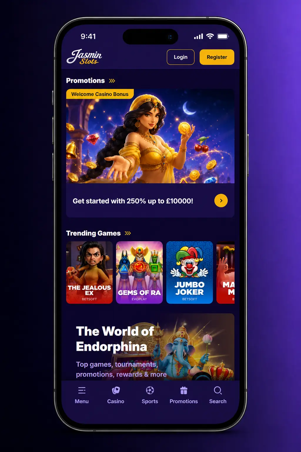 Jasmin Slots app withdrawal process on mobile showing cashier section with payout method selection for UK players