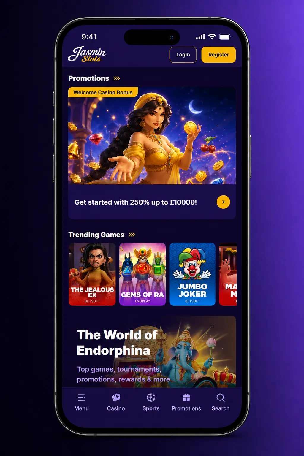 Jasmin Slots app withdrawal process on mobile showing cashier section with payout method options for UK players