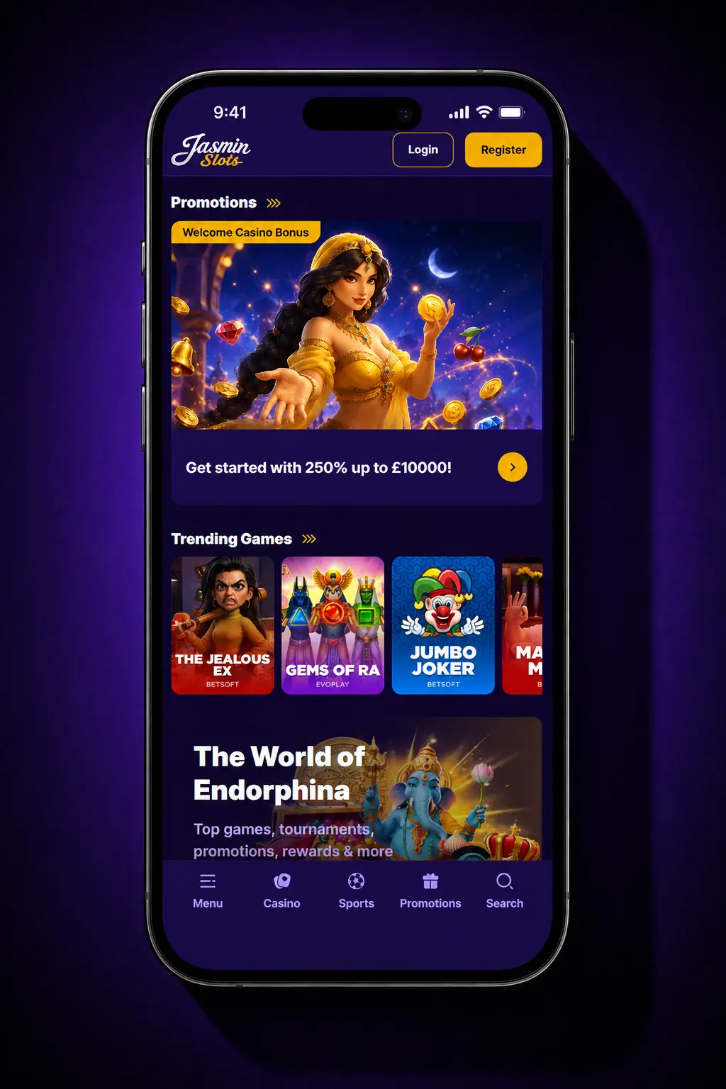 Jasmin Slots UK bonus activation steps showing registration, deposit, and automatic welcome bonus credit process