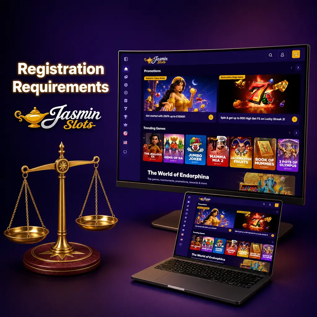 Jasmin Slots registration requirements including age verification, ID submission, and single account policy under Anjouan licence